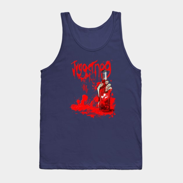 Zombie Hand Bloodied Juggernog on Navy Blue Tank Top by LANStudios